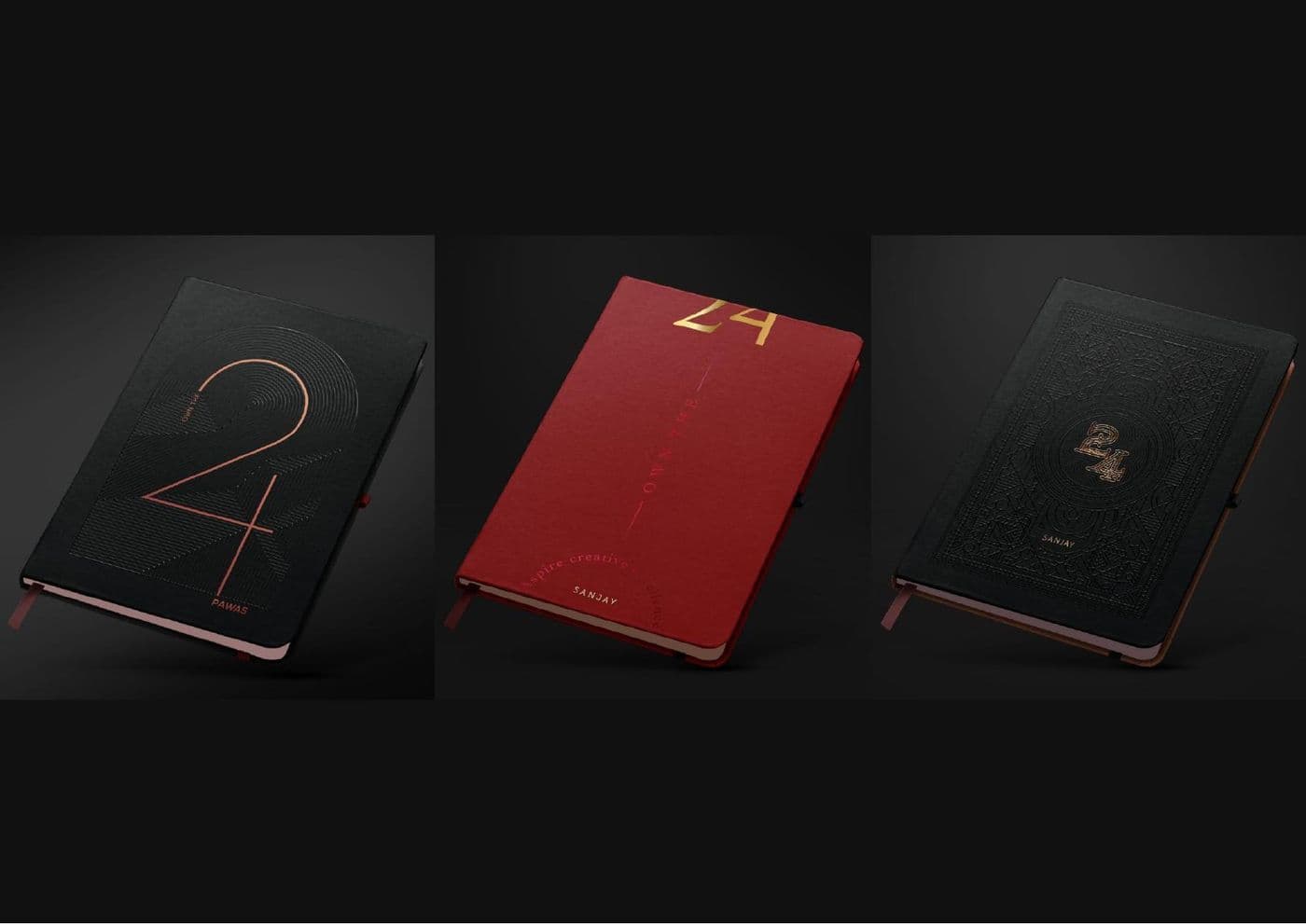 Corporate diary and notebook covers finished in foil and deboss