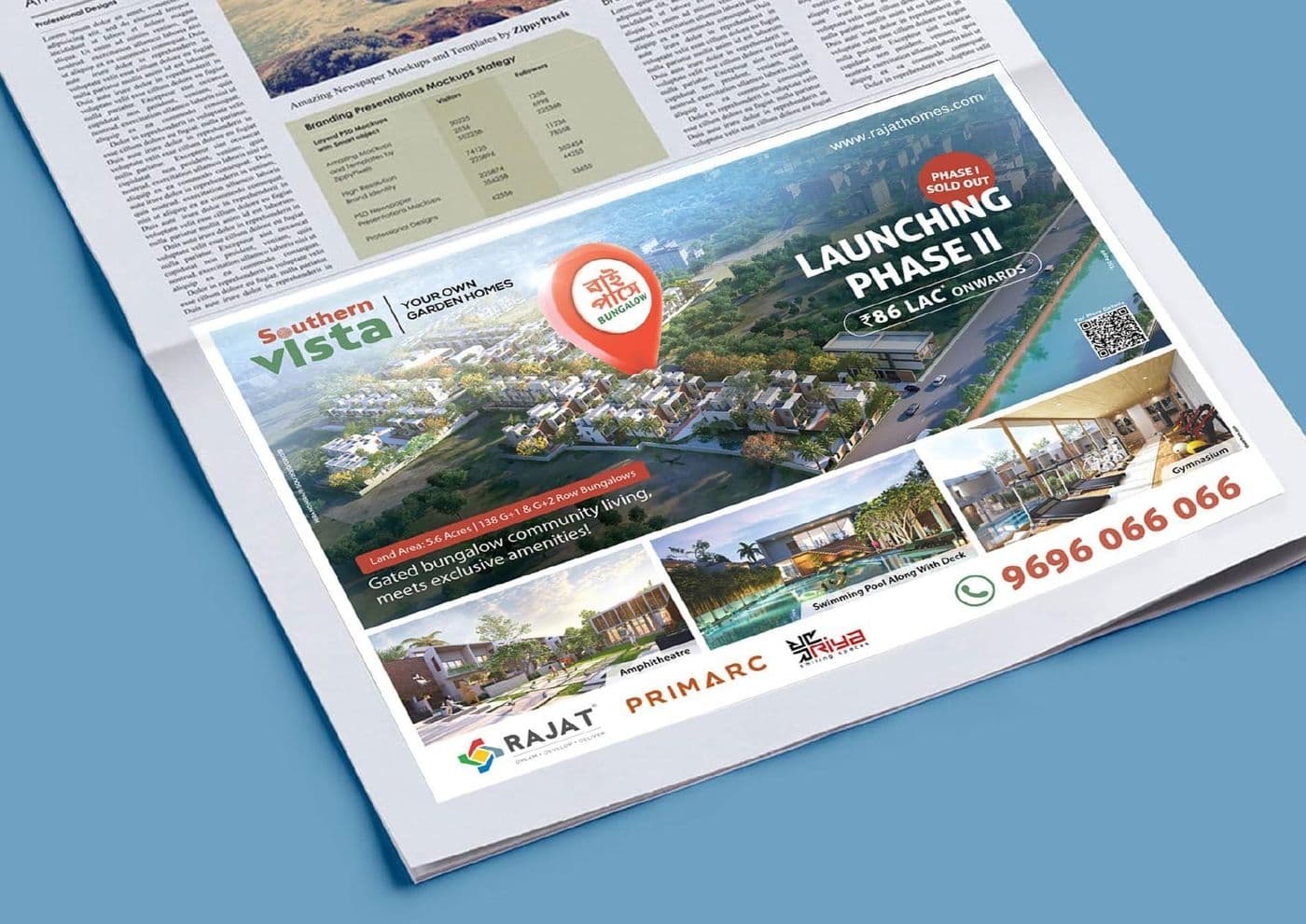 Rajat Primarc Phase II residential launch press advertisement in a newspaper spread